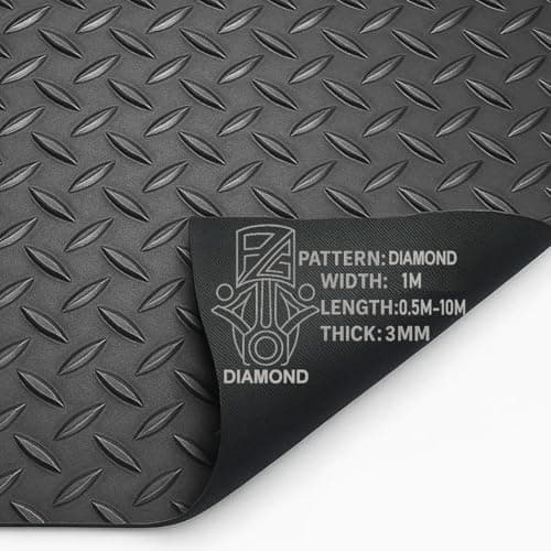 Image of PG Floor Rubber Matting Roll 0.5m x 1m, 20m Black Non Slip Diamond Mat, Heavy Duty 3mm Thick Waterproof Flooring for Garage Gym Van Shed
