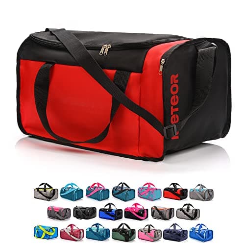 Image of meteor Gym Bag Womens & Mens 40l - Lightweight Sports Holdall with Shoe Compartment & Shoulder Strap - Unisex Travel Duffel - Underseat Cabin Luggage for Weekend or Overnight Trip, Red/Black