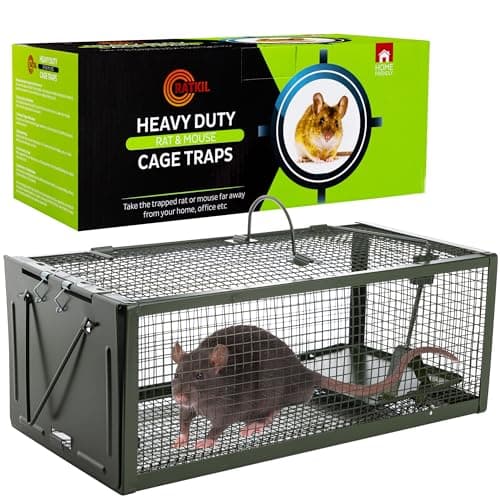 Image of Ratkil Live Rat Cage Trap - Humane Mouse Traps & Rat Traps for All Weather - Home & Animal Friendly Control (Large) - Reusable Heavy Duty Solution for Rodent Infestations - Dark Green