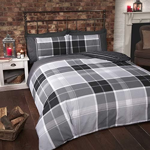 Image of Rapport Finest Homewares Argyle Tartan Single Quilt Duvet Cover and 1 Pillowcase, Grey