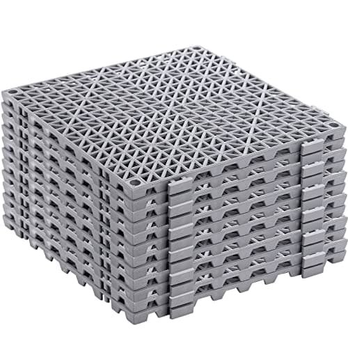 Image of SOUJOY 12 Pieces Modular Interlocking Cushion, 30 x 30 cm Rubber Drainage Mat with Holes, Non-Slip Splicing Floor Drain Tile Mat for Pool Shower Bathroom Kitchen Patio Balcony Yard Pet Area