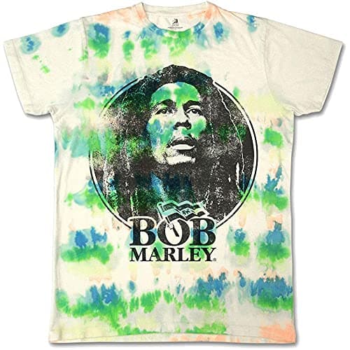 Image of Bob Marley T Shirt Black and White Logo Official Dip Dye on White Unisex L