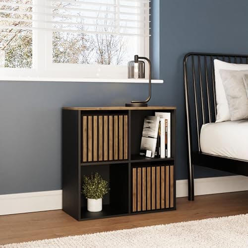Image of GFW Kube 2x2 Storage Sideboard Cabinet Shelf & Drawers Bedroom Living Black/Walnut
