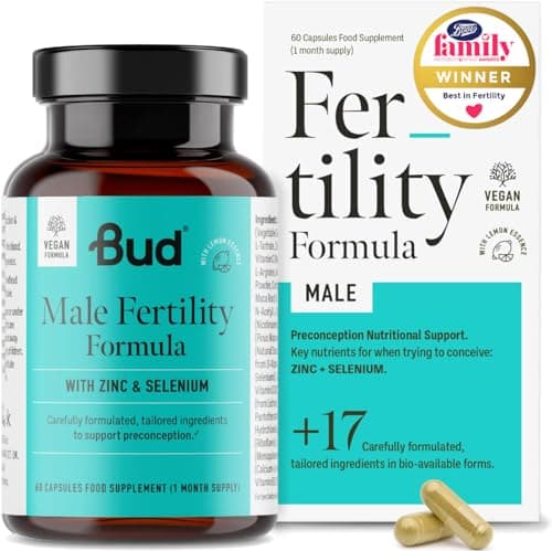 Image of Bud Male Fertility Supplement - Powerful Natural Fertility Vitamins for Men - Maca, Zinc, Selenium & L-carnitine - Enhance Sperm Quality to Support Conception - Made in UK (60 Capsules)