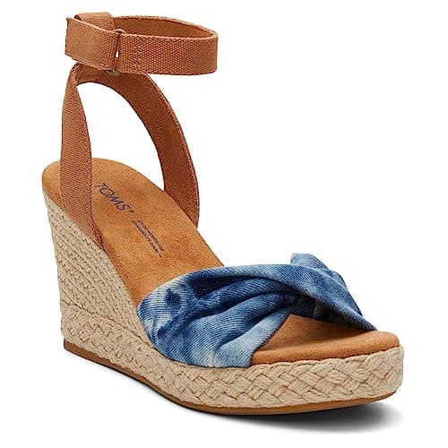 Image of TOMS Women's Marisela Washed Denim and Canvas Wedge Sandal, Navy, 7.5 UK