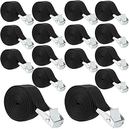 Image of SEUNMUK 16 Pack 2m X 25mm Lashing Straps with Zinc Alloy Cam Buckle, Black Tie Down Strap Cam Buckle Locking Strap for Trucks Cargo Motorcycle Securing, Lawn Equipment