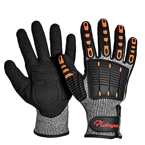 Image of SAFEYEAR Level 5 Cut Resistant Safety Gloves, Nitrile Sand Coated with TPR Impact Protection, Orange Anti-Slip & Anti-Vibration Work Gloves,XL - for Construction, Industrial Use, Heavy-Duty Tasks