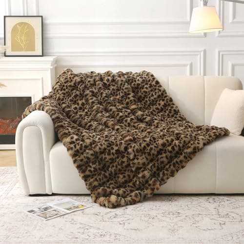 Image of DREAMLANDING Faux Rabbit Fur Luxury Plush Sherpa Throw Blanket Reversible Fuzzy Warm Cozy Fluffy Fur Blanket for Bed Sofa Couch Home Decor (Leopard, 130 * 150cm)