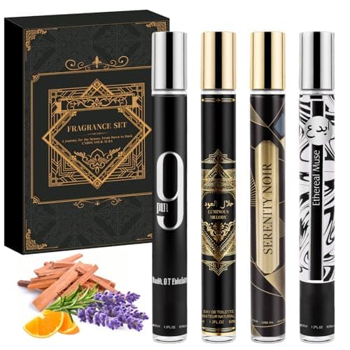Image of Premium Men's Perfume Gift Set - 4x35ml Long-Lasting Eau de Parfum Collection with oud amber Leather Mandarin orange Notes - Luxury Cologne & Aftershave Combo Valentine Birthday Christmas