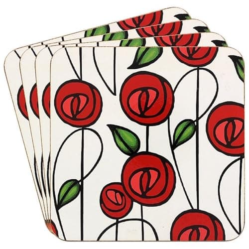 Image of The Leonardo Collection Mackintosh Coasters Set of 4 Charles Rennie Mackintosh For Home & Office | Stylish Coaster For Tabletops & Dining Spaces | Decorative Home Accessories for Drinks & Tables
