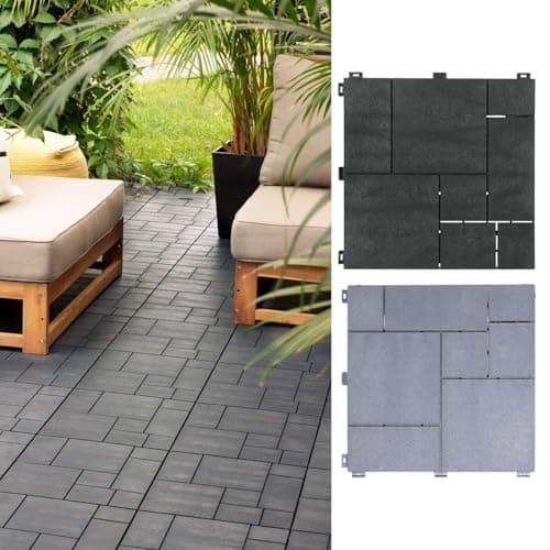 Image of Nicoman 10 PCs Decking Tile 30x30cm Cosmopolitan Patio, Terrace, Grey Hot Tub Deck Tiles, Interlocking Decking Tiles, Recycled Tyre, Cosmo Composite, Outdoor
