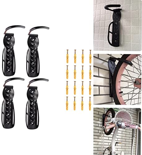 Image of ADEPTNA Set of 4 Heavy Duty Vertical Wall Mounted Bicycle Storage Hanging Hooks - Suitable For Indoor Or Outdoor Use