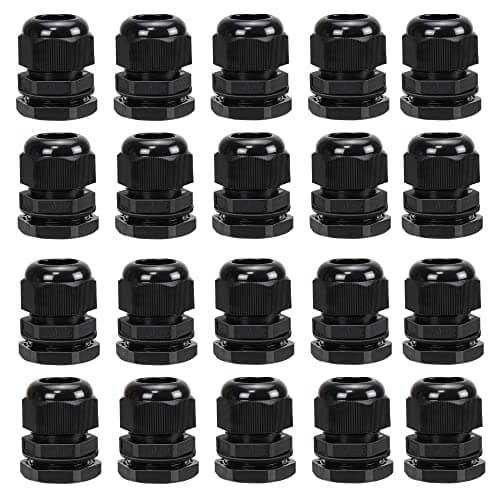 Image of 20 Pack M20 20mm IP68 Waterproof Nylon Cable Glands, Suitable for 6mm - 12mm Cables (Black)
