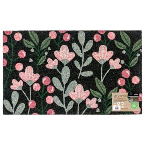 Image of JVL Eco-Friendly Latex Backed Coir Entrance Doormat, 45x75cm - Floral