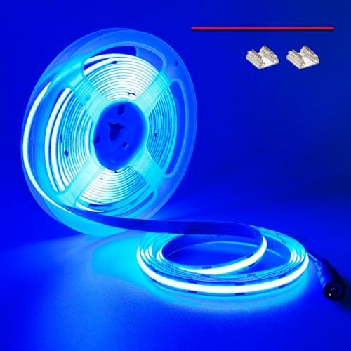 Image of TOPAI 12V COB LED Strip Light Blue 5M Dotless 480LED/M High Density Self Adhesive LED Tape Light NO Waterproof IP20 Flexible Cuttable for Cabinet Home DIY Lighting Projects
