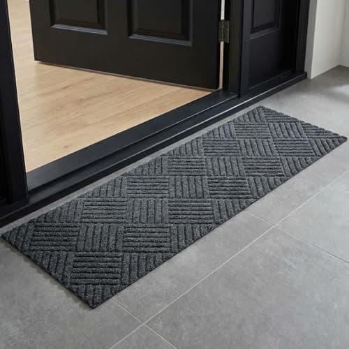 Image of Huiguli Door Mats Outdoor & Indoor, 40 x 120 cm Non-Slip Rubber Backed Entrance Mat, Easy Clean Machine Washable Doormats, Absorbent Floor Mat for Front Door, Back Door, Patio, Balcony, Garden, Grey