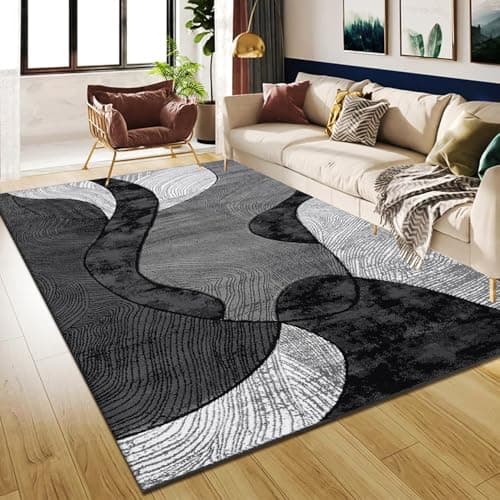 Image of B&B Velvet Curve Area Rugs for Indoor - Luxury Super Soft Cozy Dense Thick Pile Shaggy Rug for Bedroom Living Room Kitchen Hall Entrance Carpet Mat (160 x 230 cm, Grey)