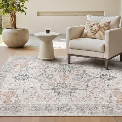 Image of GENIMO Machine Washable Rugs Living Room, 160x230cm, Vintage Rug, Boho Area Rugs, Non-Slip Carpet, Low Pile, Non-Shedding, Traditional Oriental Printed Design, Dining Room, Home Office, Bedroom