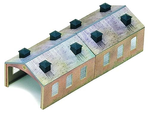 Image of Hornby R8004 OO Gauge Engine Shed - Model Railway Accessories, Miniature Diorama Scenery for Hornby Train Sets - Lifelike Train Engine Shed Model - Scale 1:76, Brown