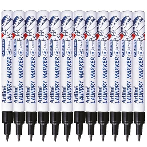 Image of Artline Pack of 12 Laundry Marker Pens (Black). Wash Resistant Black Fabric Pens Permanent for Clothes or Linen, Fast Drying Clothes Marker Pens, No Fade After Washing - Genuine Fabric Markers