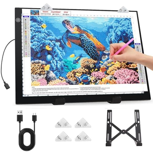 Image of Zocelight A3 Light Pad for Diamond Painting Kit,4800Lux Super Bright 5mm Ultra Thin Diamond Art Light Board with Stand and Clip,3 Levels Dimming Light Box for Artists,Drawing,Sketching,Animation