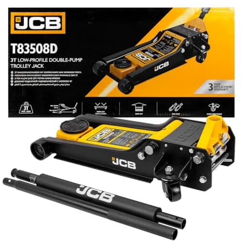 Image of JCB Hydraulic Trolley Jack, 3 Tonnes Capacity, 98-535mm Lift Height, Yellow/Black