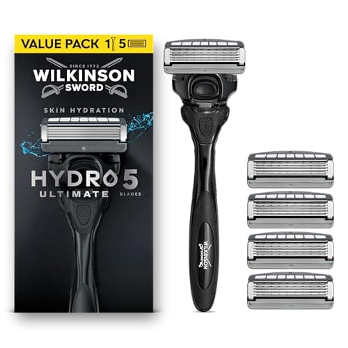 Image of Wilkinson Sword Hydro 5 Ultimate Razors for Men, Value Pack, Hyaluronic Acid, Carbon Coated Blades, Men's Shaver Razor Handle Plus 5 Blade Refills