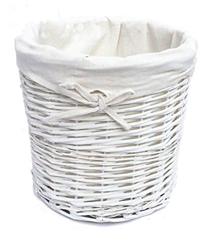 Image of White Wicker Round Bin Basket With Removable Lining (26 x 26.5 cm)