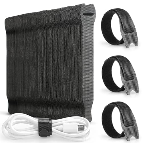 Image of Alyvisun 120 PCS Cable Ties Reusable - 150x12 mm, Black Hook and Loop Nylon Cable Tidy - Ideal for Headphones, Phones, Electronics Under Desk Cable Management Straps
