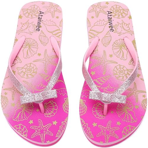 Image of Ataiwee Girl's Flip Flops, Beach Poolside Slip On Printed Colorful Comfortable Little Kid & Big Kid 's Slide Sandals.(2005001-3,GD/SS,13)