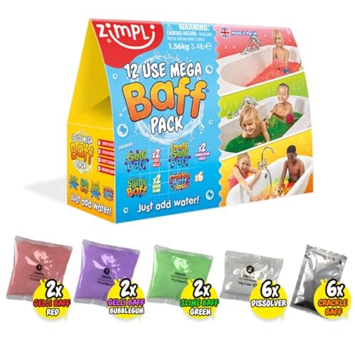 Image of ZIMPLI 12 Use Mega Value Baff Pack, 4 x Gelli, 2 x Slime, 6 x Crackle, Children's Bath Toy, Kids Toys, Birthday Present for Boys & Girls