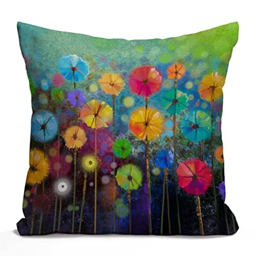 Image of Tomda Abstract Floral Watercolor Painting Cushion Case Colorful Spring Petal Flowers Farmhouse Throw Pillow Cover for Sofa Couch 45x45cm 18x18 Inch Cotton Linen