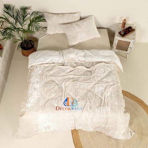 Image of Donna Ultra-Luxe Crushed Velvet 3 Pc Duvet Set, (Cream Off White, UK Single 135 x 200)