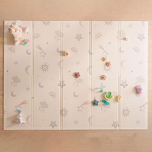 Image of Nuby Foldable Reversible Play Mat - Easy Clean | Reversible | Waterproof | Suitable from Birth | 147 x 195 cm (Rainbow)