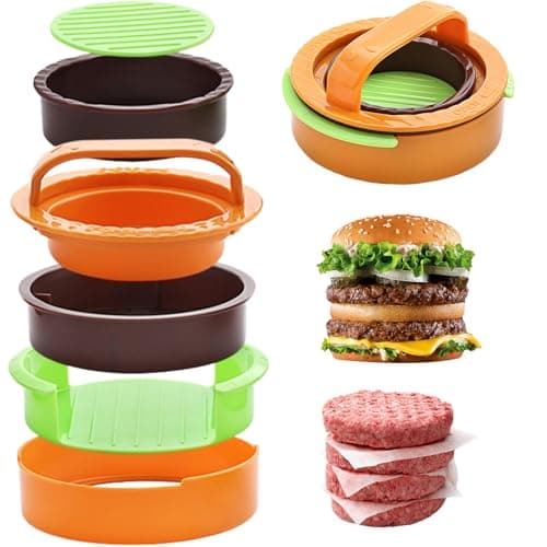 Image of VinBee Burger Press Patty Maker - 3 in 1 Nonstick Hamburger Patty Maker, Smash Burger Press for Perfect Round & Delicious Stuffed Burgers,Burger Maker Large, Small & Half Pounder Burger Mold Set
