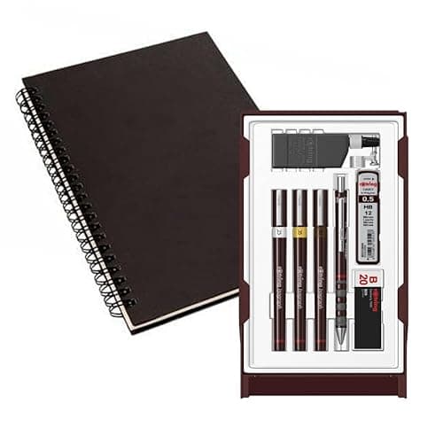 Image of rOtring Isograph Fineliner Pen & Pencil College Set S0699380 | 3 Technical Pens (0.25mm, 0.35mm, 0.50mm) and Mechanical Pencil (0.5mm) | Accessories with Notebook