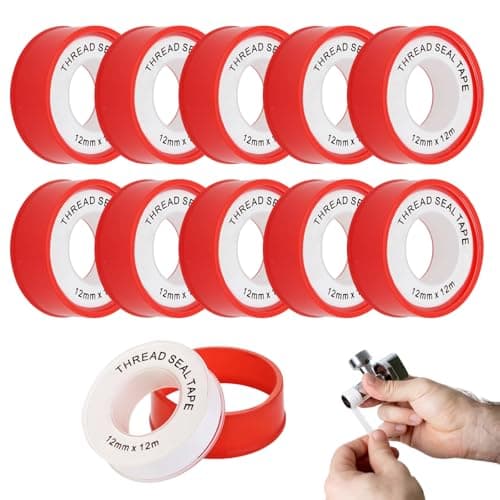 Image of TAGMEIU 10 Pack Plumbers Tape Spool for Leak-Free Sealing, 12mm x 12m, Teflon Thread Seal Tape for Pipes, Shower Heads & Plumbing Joints, Professional Grade Plumbing Tape