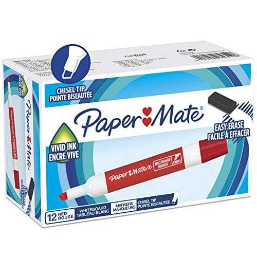 Image of Paper Mate Low Odour Whiteboard Markers, Bullet Tip, Red Ink, 12 Count
