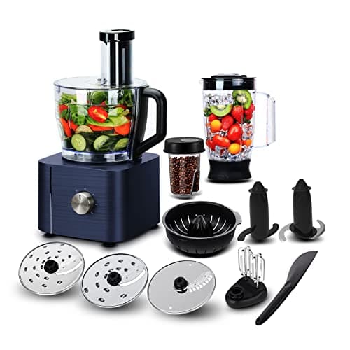 Image of Food Processor, TopStrong 11-in-1 food processor and blender with Chopping Blending Kneading Grinding Whisking Juicing, 1100W, 3 Speeds Plus Pulse, 3.2 L Bowl and 1.5L Jug Blender, Color Blue
