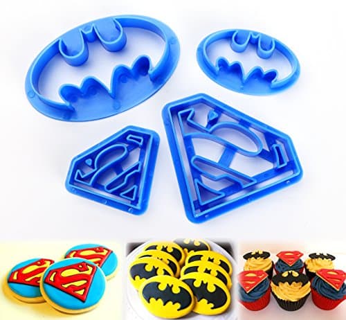 Image of ilauke Superhero Superman Batman Cookie Cutters Mould Set of 4 Biscuit Pastry Fondant Cutters Cake Cupcake Decorating Tools for Kids and Adults
