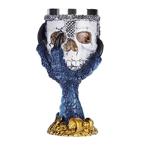 Image of Stainless Steel Skull Wine Goblet Resin Skeleton Beer Cup Viking Warrior Skull Mug Medieval Skull Drinkware Goblet Wineglasses Novelty Gothic Coffee Tea Drinking Cup for Halloween Christmas Birthday