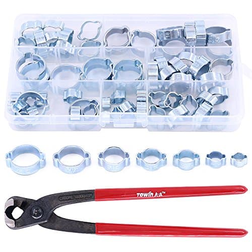 Image of Glarks 70 Pcs Galvanized Double Ear Hose Fuel Clamps with Standard Jaw Pliers Set