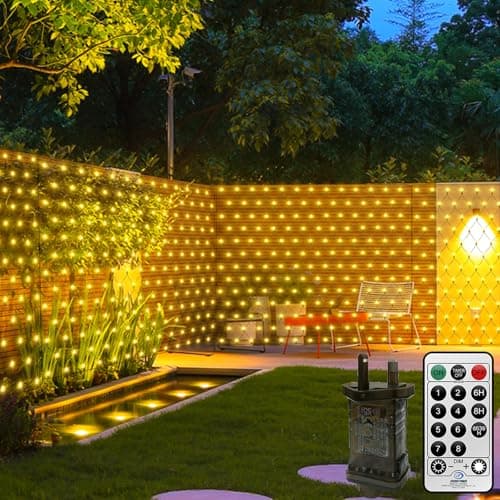 Image of CORST 3M X 2M Net Lights Outdoor Garden Light Plug in,Mesh Net Bushes Light Outside Fairy Lights with Remote Timer, Waterproof,Connectable,Dark Green Wire for Curtain Gazebo(Warm White)