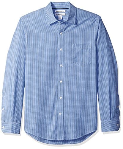 Image of Amazon Essentials Men's Slim-Fit Long-Sleeve Poplin Shirt, Blue Gingham, L