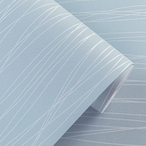 Image of Baketron Light Blue Striped Wallpaper Modern 3D Embossed Wallpaper Metallic Sky Blue Glitter Textured for Bedroom Adults Teenager Living Room Lounge Hallway Hall