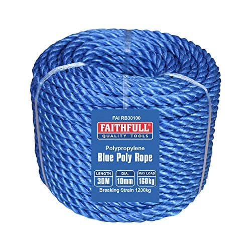 Image of Faithfull FAIRB30100 Blue Poly Rope Coil 10mm Dia x 30M Max Load 160kg, Breaking Strain 1000kg