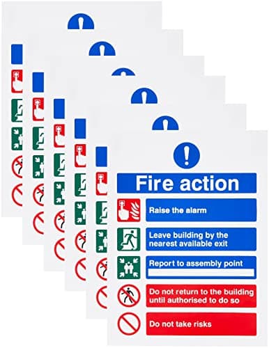 Image of Pack of 6 Raise The Alarm Fire Action Notice Signs 150mm x 200mm - Self Adhesive