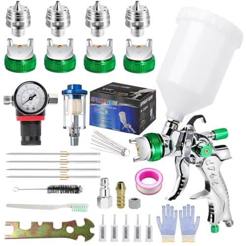 Image of QLOUNI HVLP aint Spray Gun Kit with 4 Nozzles-1.4 mm & 1.7 mm & 2.0 mm & 2.5 mm Nozzles,Paint Spray Compressed Air Gravity Sprayer with 600 ml Plastic Cup and Paint Spray Accessories