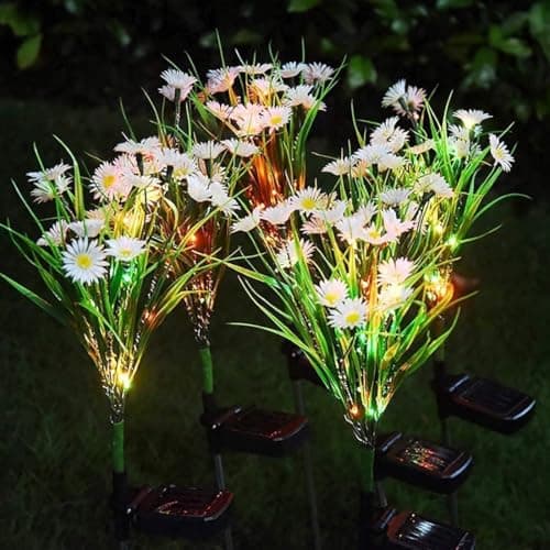 Image of AMZSTAR Solar Daisy Flower Decorative Garden Stake Lights, 28 LED, White & Multicolor, Floral Theme, Outdoor Decorations