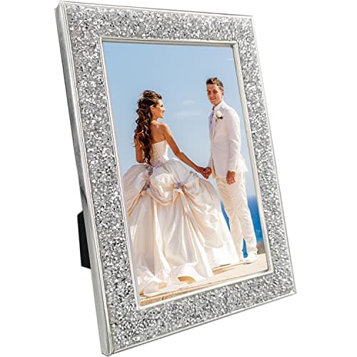 Image of 10x8 Photo Frame with Diamond-like Crystals - Elegant Silver Wedding & Family Photo Frames, Sparkling Glass Frames for a Luxury Display